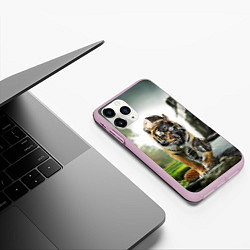 Чехол iPhone 11 Pro матовый Кибернетический тигр, цвет: 3D-розовый — фото 2