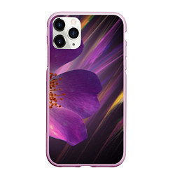 Чехол iPhone 11 Pro матовый Фиолетовый цветок светящийся, цвет: 3D-розовый