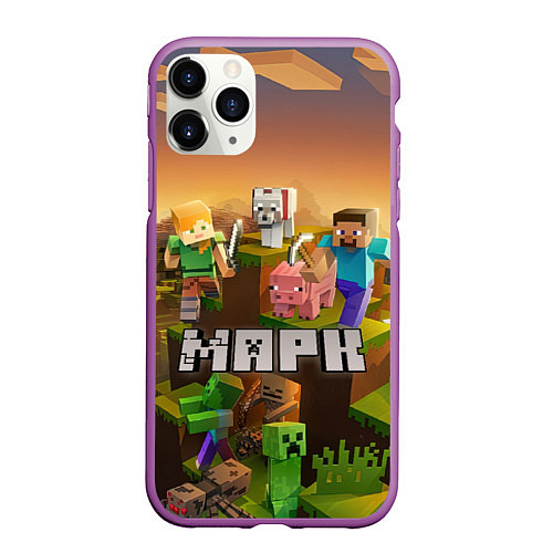 Чехол iPhone 11 Pro матовый Марк Minecraft / 3D-Фиолетовый – фото 1