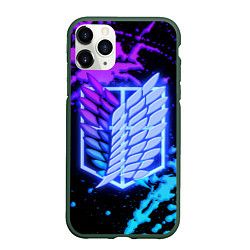 Чехол iPhone 11 Pro матовый Attack on Titan neon, цвет: 3D-темно-зеленый