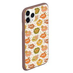 Чехол iPhone 11 Pro матовый Губы и цветы поп арт хиппи, цвет: 3D-коричневый — фото 2