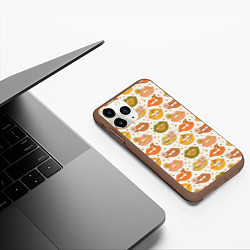 Чехол iPhone 11 Pro матовый Губы и цветы поп арт хиппи, цвет: 3D-коричневый — фото 2