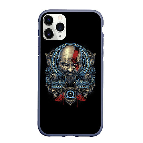 Чехол iPhone 11 Pro матовый Кратос и клики хаоса GoW Ragnarok / 3D-Серый – фото 1