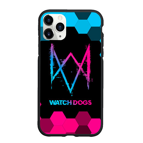 Чехол iPhone 11 Pro матовый Watch Dogs - neon gradient / 3D-Черный – фото 1