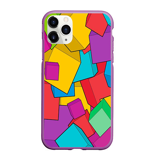 Чехол iPhone 11 Pro матовый Фон из разноцветных кубиков / 3D-Фиолетовый – фото 1