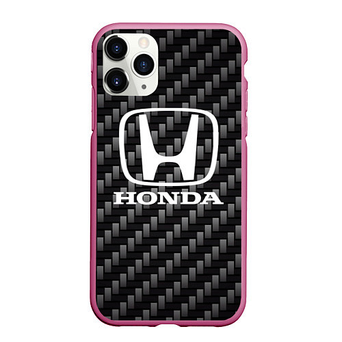 Чехол iPhone 11 Pro матовый Honda абстракция карбон / 3D-Малиновый – фото 1