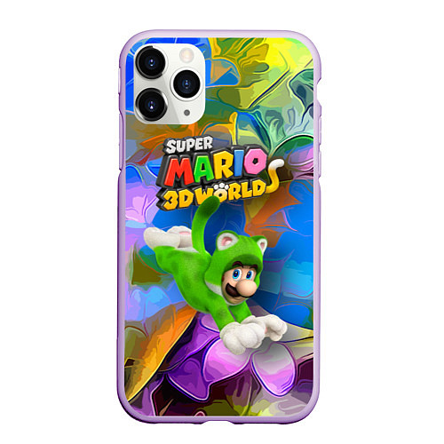 Чехол iPhone 11 Pro матовый Luigi cat - Super Mario 3D World - Nintendo / 3D-Сиреневый – фото 1