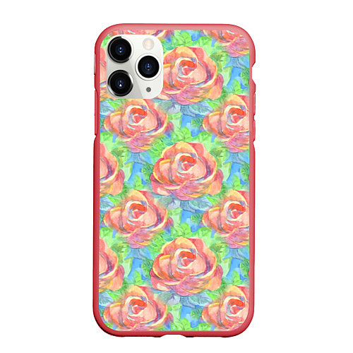 Чехол iPhone 11 Pro матовый Алые розы акварель / 3D-Красный – фото 1