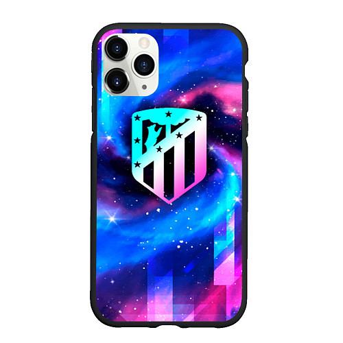 Чехол iPhone 11 Pro матовый Atletico Madrid неоновый космос / 3D-Черный – фото 1