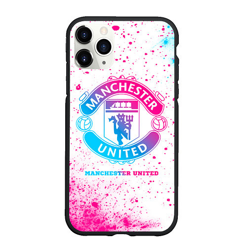 Чехол iPhone 11 Pro матовый Manchester United neon gradient style / 3D-Черный – фото 1