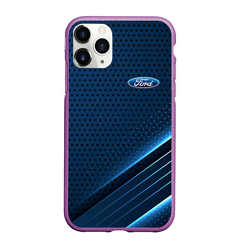 Чехол iPhone 11 Pro матовый Ford Абстракция карбон / 3D-Фиолетовый – фото 1