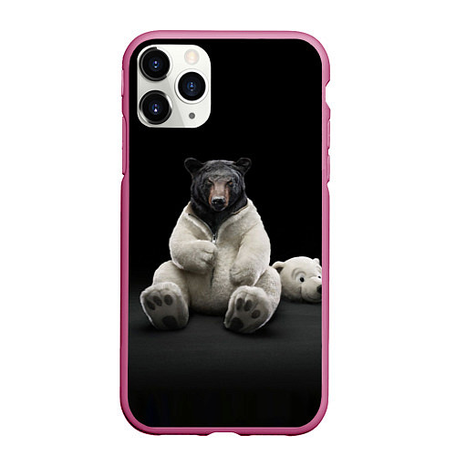 Чехол iPhone 11 Pro матовый Медведь в костюме ростовой куклы / 3D-Малиновый – фото 1