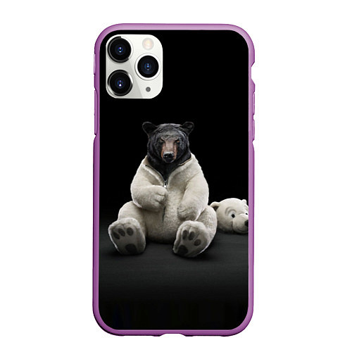 Чехол iPhone 11 Pro матовый Медведь в костюме ростовой куклы / 3D-Фиолетовый – фото 1