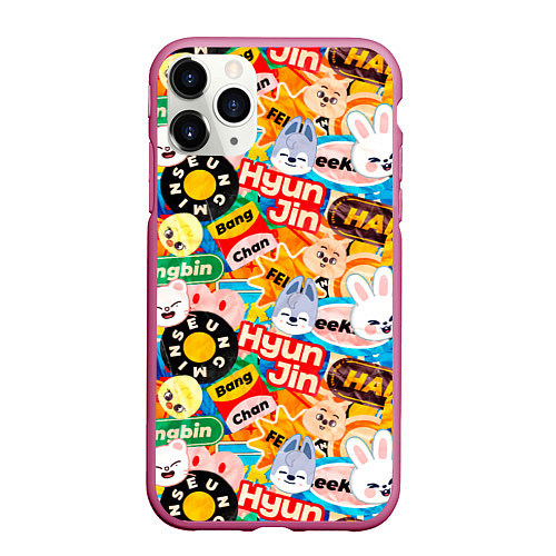 Чехол iPhone 11 Pro матовый Skzoo stickers characters / 3D-Малиновый – фото 1