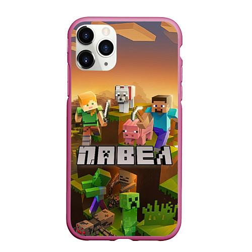 Чехол iPhone 11 Pro матовый Павел Minecraft / 3D-Малиновый – фото 1