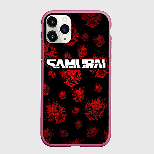 Чехол iPhone 11 Pro матовый Samurai - Красный паттерн - Cyberpunk / 3D-Малиновый – фото 1