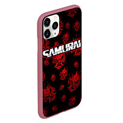 Чехол iPhone 11 Pro матовый Samurai - Красный паттерн - Cyberpunk, цвет: 3D-малиновый — фото 2