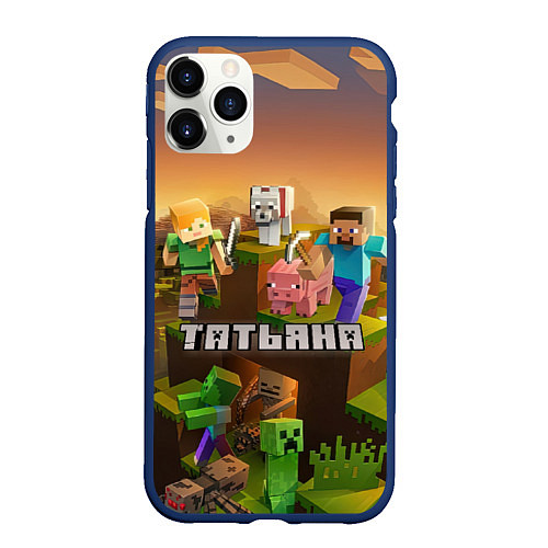 Чехол iPhone 11 Pro матовый Татьяна Minecraft / 3D-Тёмно-синий – фото 1