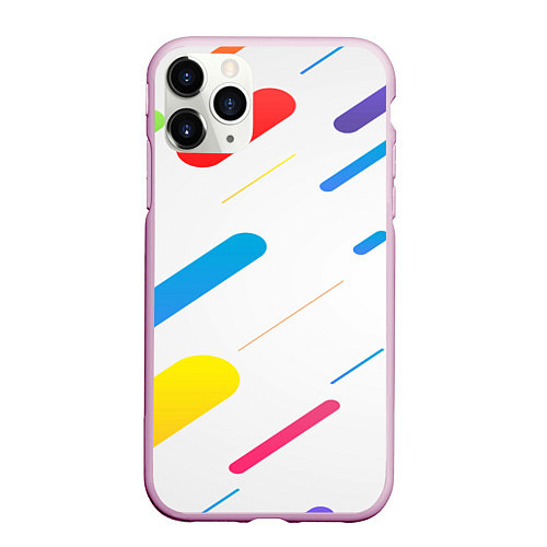 Чехол iPhone 11 Pro матовый Разноцветные круги и полосы / 3D-Розовый – фото 1