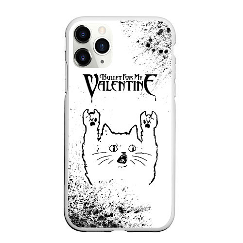 Чехол iPhone 11 Pro матовый Bullet For My Valentine рок кот на светлом фоне / 3D-Белый – фото 1