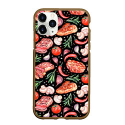 Чехол iPhone 11 Pro матовый Мясо, помидоры, шампиньоны