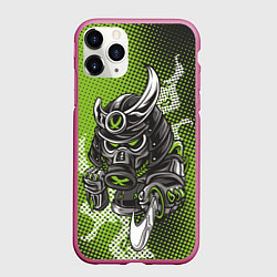 Чехол iPhone 11 Pro матовый Неоновый самурай-воин, цвет: 3D-малиновый