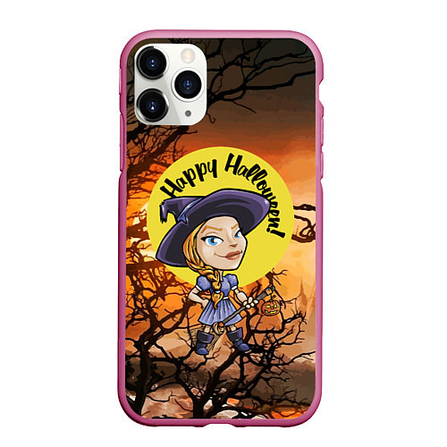 Чехол iPhone 11 Pro матовый Happy Halloween - Witch / 3D-Малиновый – фото 1