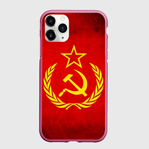 Чехол iPhone 11 Pro матовый СССР - старый флаг / 3D-Малиновый – фото 1