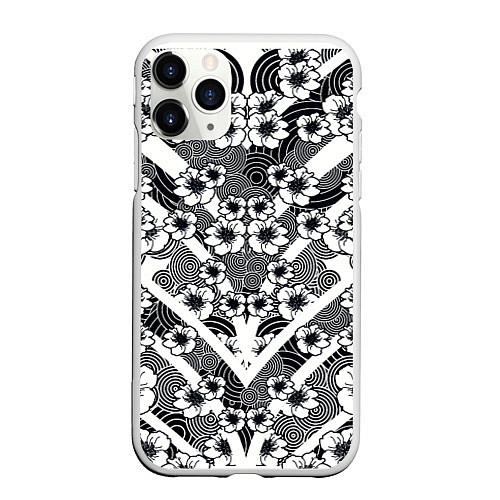 Чехол iPhone 11 Pro матовый Сакура и круги на воде / 3D-Белый – фото 1
