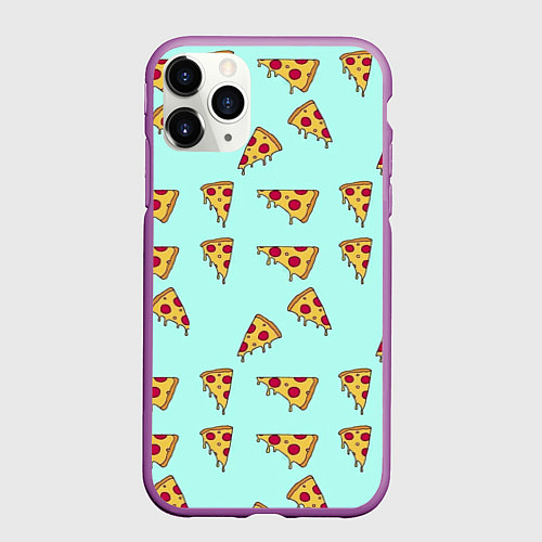 Чехол iPhone 11 Pro матовый Куски пиццы на голубом фоне / 3D-Фиолетовый – фото 1