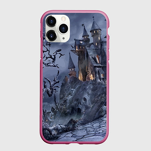 Чехол iPhone 11 Pro матовый Старый заброшенный замок - Halloween / 3D-Малиновый – фото 1