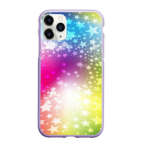 Чехол iPhone 11 Pro матовый Звезды на радужном фоне / 3D-Светло-сиреневый – фото 1