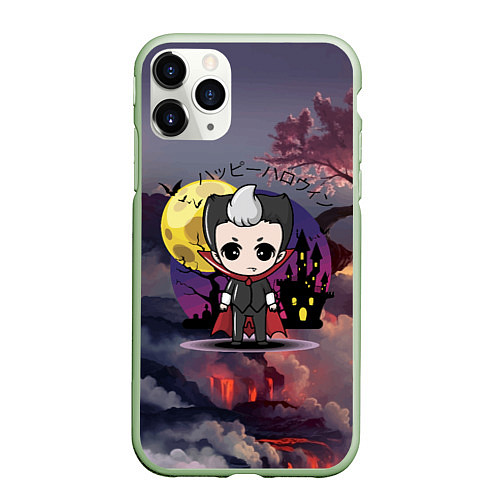 Чехол iPhone 11 Pro матовый Японский вампир - малолетка - сакура / 3D-Салатовый – фото 1