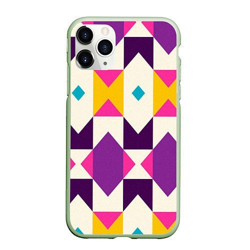 Чехол iPhone 11 Pro матовый Геометрический цветной орнамент / 3D-Салатовый – фото 1