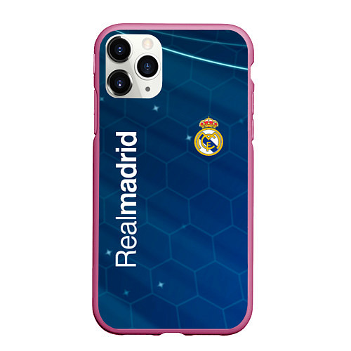 Чехол iPhone 11 Pro матовый Real madrid голубая абстракция / 3D-Малиновый – фото 1