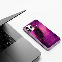 Чехол iPhone 11 Pro матовый Розово-фиолетовый абстрактный фон и краски, цвет: 3D-сиреневый — фото 2