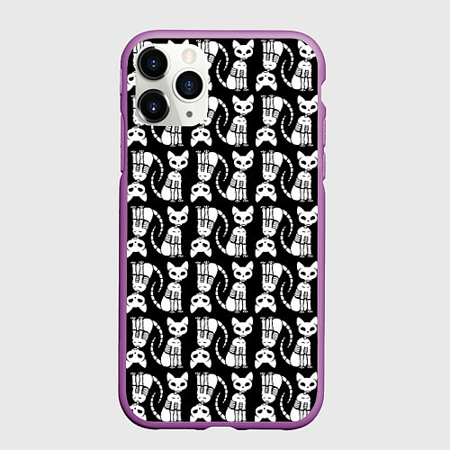 Чехол iPhone 11 Pro матовый Скелет кошки - Halloween pattern / 3D-Фиолетовый – фото 1