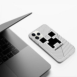 Чехол iPhone 11 Pro матовый Символ Minecraft на светлом фоне с полосами, цвет: 3D-белый — фото 2