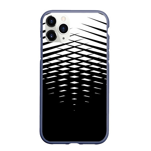 Чехол iPhone 11 Pro матовый Черно-белая симметричная сетка из треугольников / 3D-Серый – фото 1
