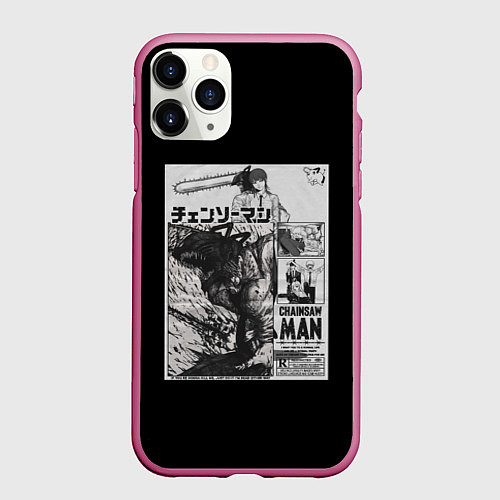 Чехол iPhone 11 Pro матовый Человек-бензопила Дэндзи и Пауэр постер / 3D-Малиновый – фото 1