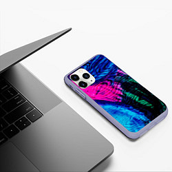 Чехол iPhone 11 Pro матовый Неоновые краски - абстракция, цвет: 3D-светло-сиреневый — фото 2