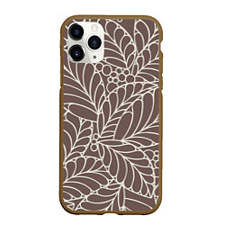 Чехол iPhone 11 Pro матовый Кофеиновый паттерн из листьев, цвет: 3D-коричневый