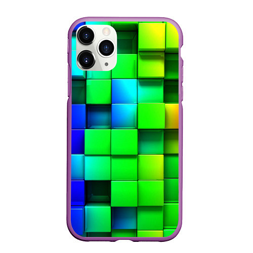Чехол iPhone 11 Pro матовый Цветные неоновые кубы / 3D-Фиолетовый – фото 1