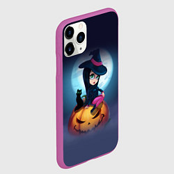 Чехол iPhone 11 Pro матовый Маленькая прикольная ведьмочка с милым котёнком, цвет: 3D-фиолетовый — фото 2