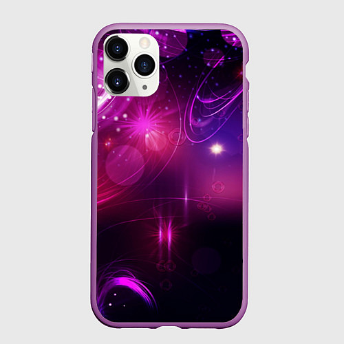 Чехол iPhone 11 Pro матовый Фиолетовые неоновые блики / 3D-Фиолетовый – фото 1