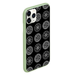 Чехол iPhone 11 Pro матовый Vegvisir and Aegishjalmur Helm of Awe Black, цвет: 3D-салатовый — фото 2