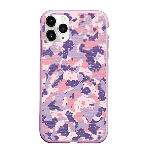 Чехол iPhone 11 Pro матовый Цифровой камуфляж - сине-фиолетовый / 3D-Розовый – фото 1