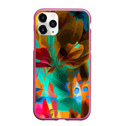 Чехол iPhone 11 Pro матовый Растительная абстрактная композиция, цвет: 3D-малиновый