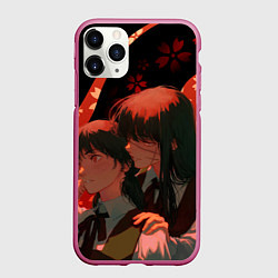 Чехол iPhone 11 Pro матовый Аса Митака и Демон войны - Человек бензопила, цвет: 3D-малиновый