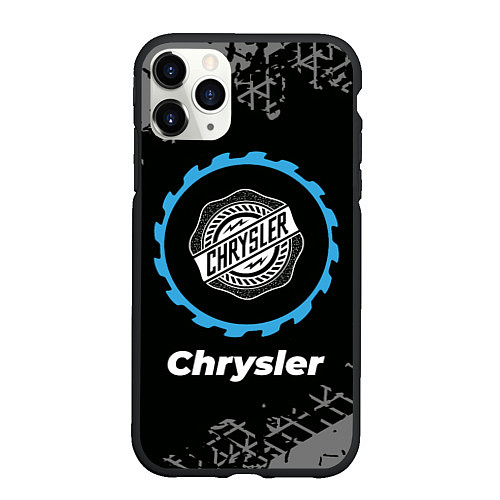 Чехол iPhone 11 Pro матовый Chrysler в стиле Top Gear со следами шин на фоне / 3D-Черный – фото 1